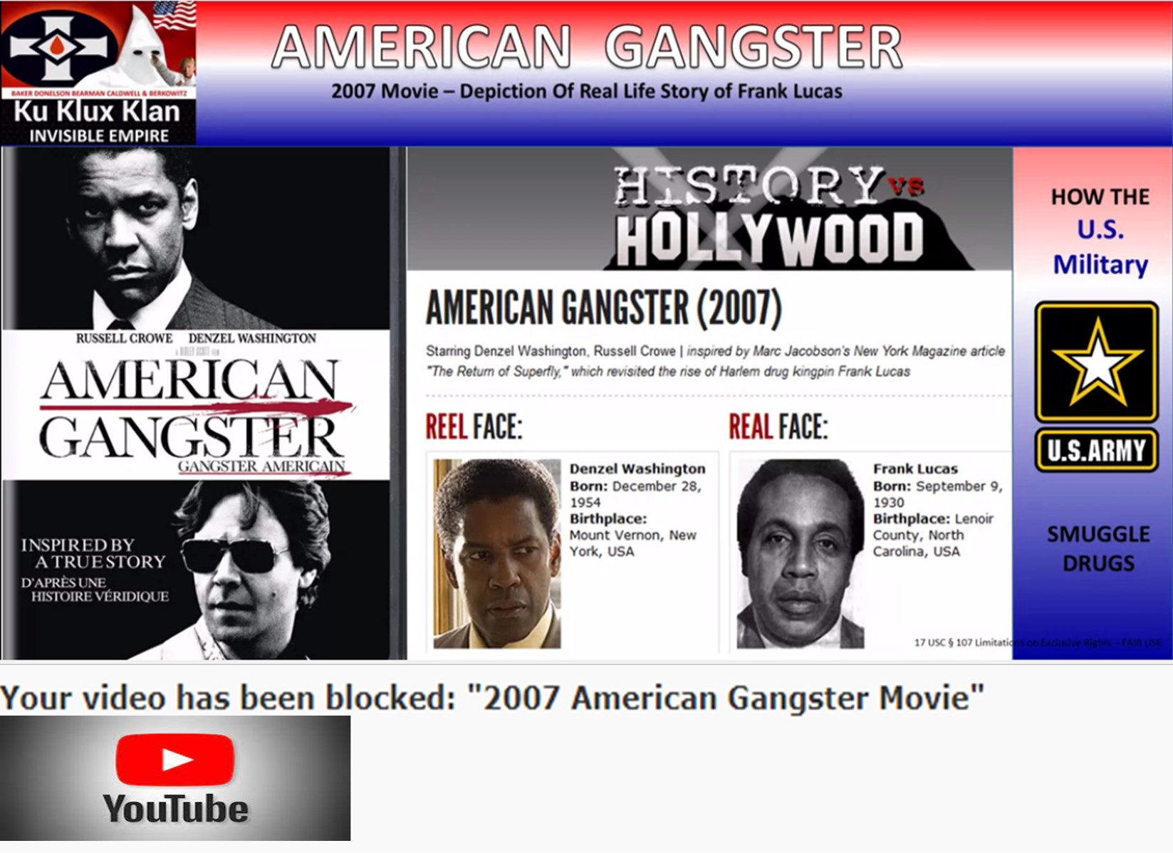 2007 American Gangster Movie BLOCKED By YouTube