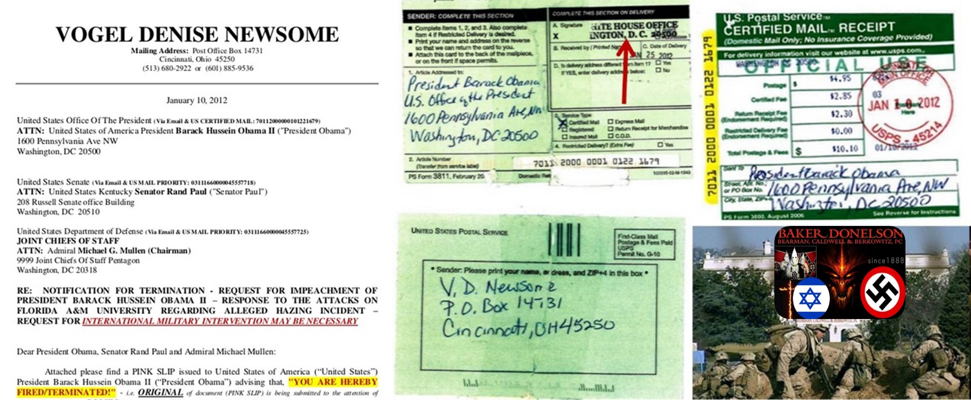 01/10/2012 Communication To United States of America:  Regarding TERMINATION / IMPEACHMENT Of President Barack Obama - ATTACKS On Florida A & M University - Advising Of Option To Use INTERNATIONAL Military Intervention Image