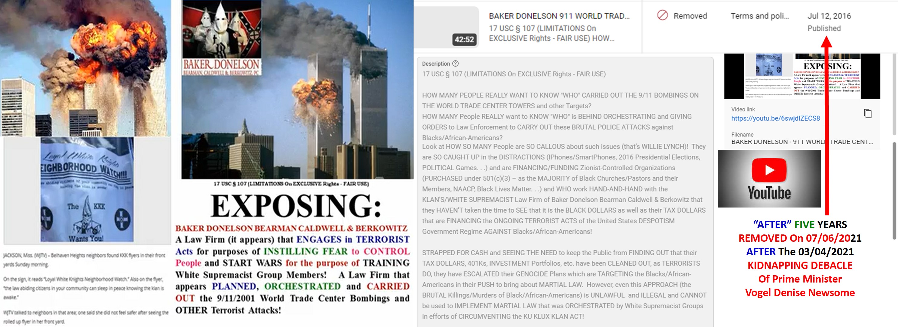 BAKER DONELSON 911 World Trade Center Attacks REMOVAL From YouTube