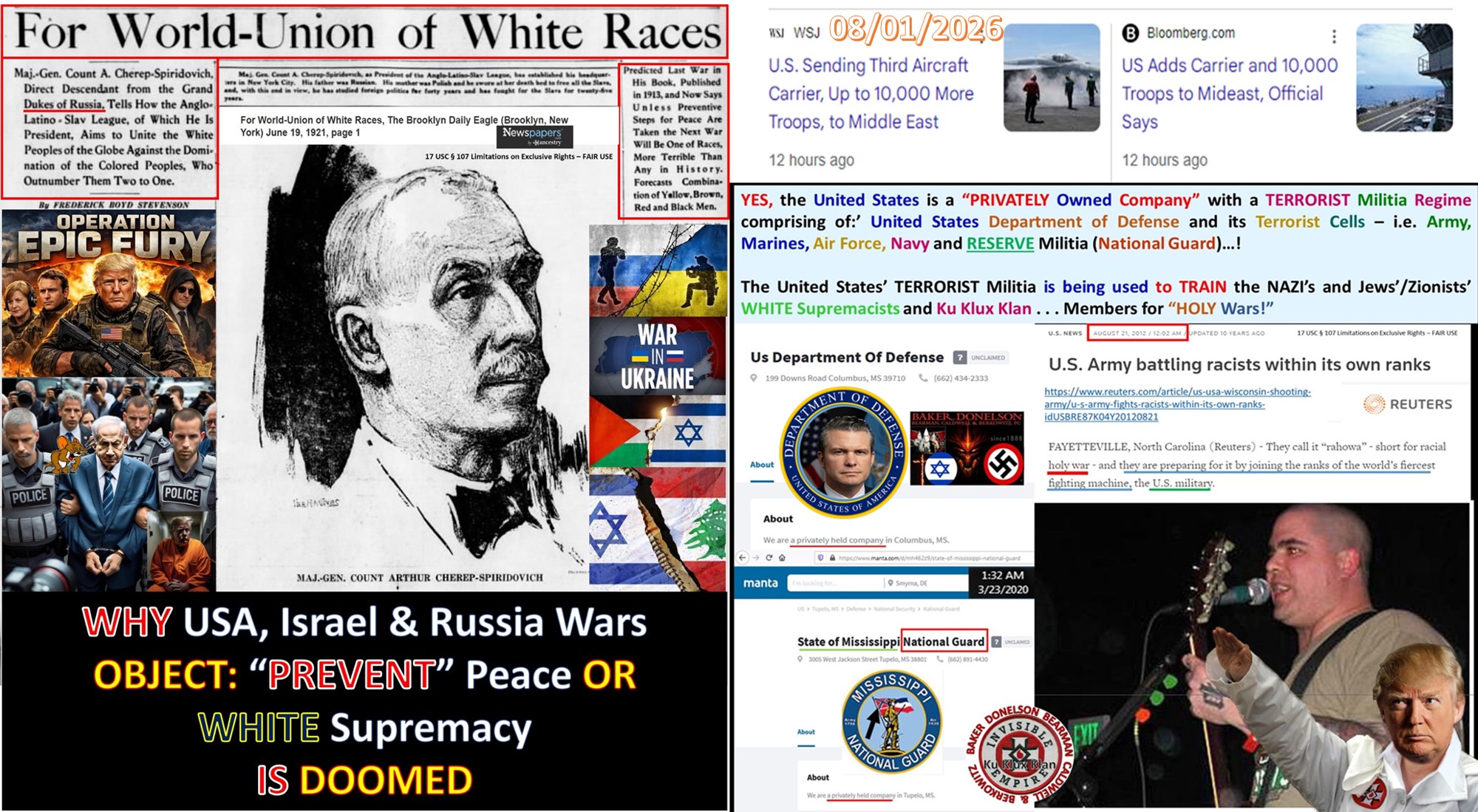 For World Union Of White Races USA NAZI War Operations To COVER UP HOLY War Debacle